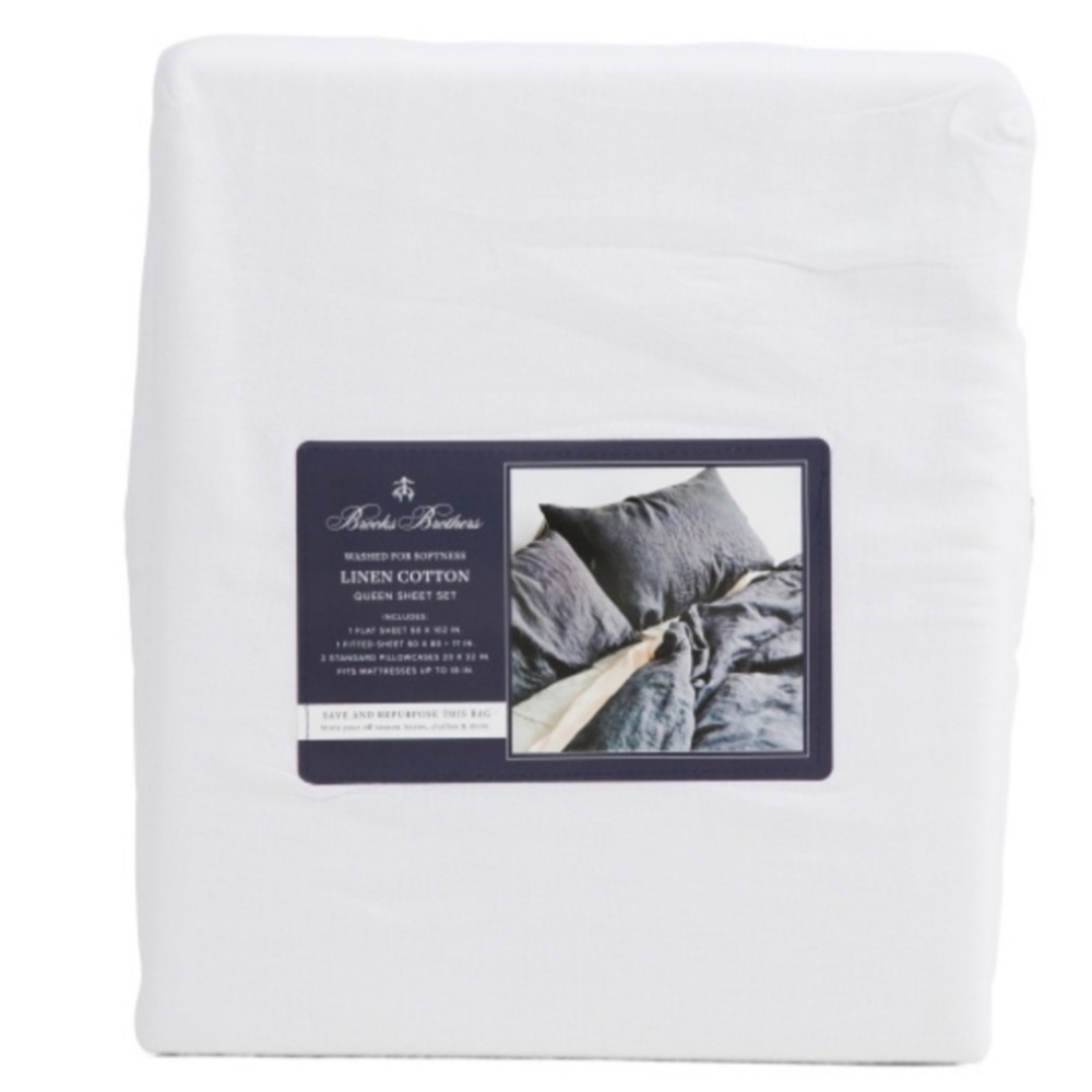 Brooks Brothers Linen Cotton Sheet Set in White